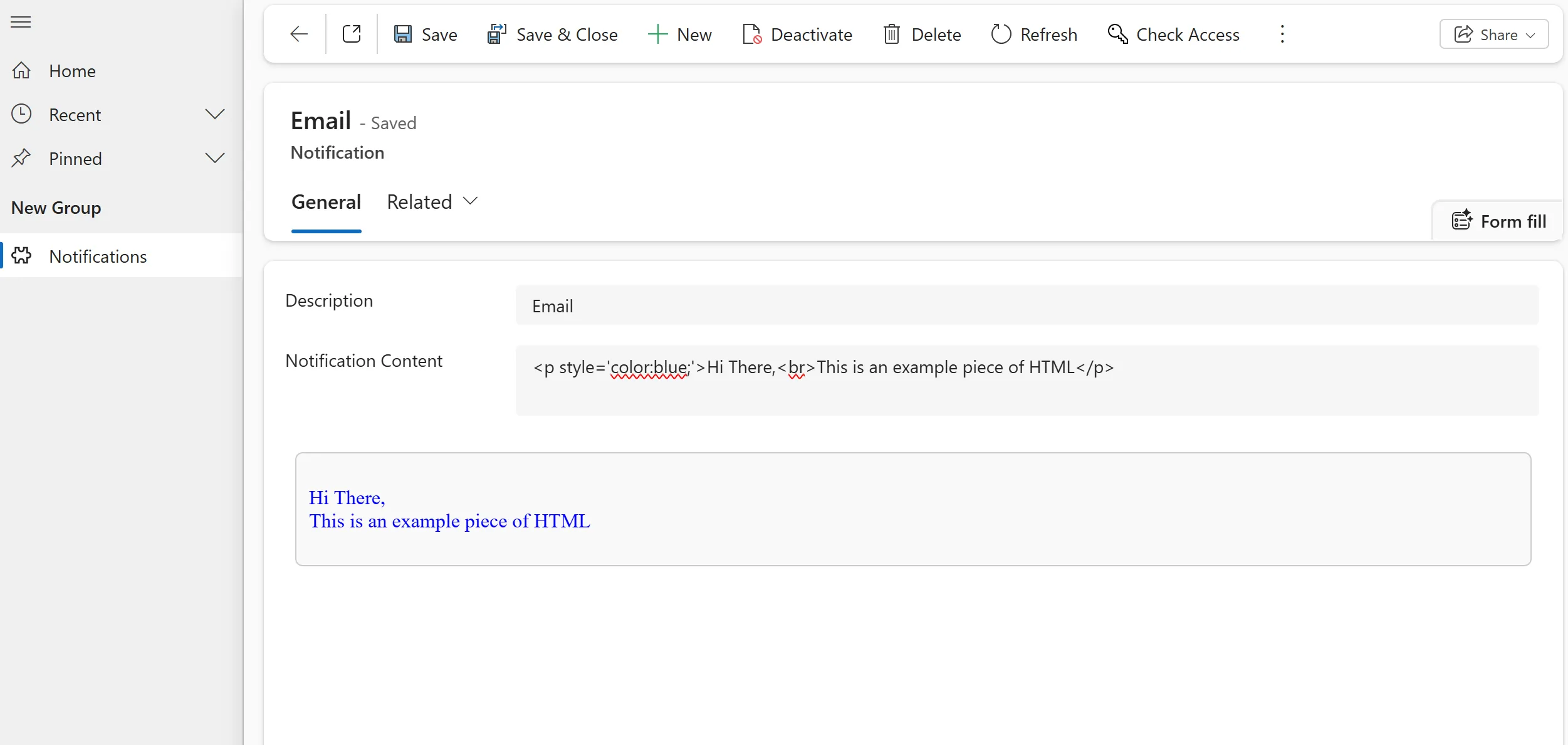 Rendering html in an embedded component